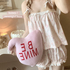 Lizakosht Cute Pajama Set Women Cotton Rabbit Homewear Sleeveless Tops Shorts 2 Piece Set Sleepwear Kawaii Clothes Sweet Girls Nightwear