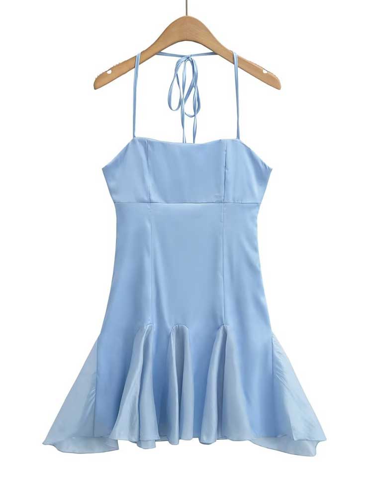 Lizakosht  blue ruffled dress women straps mini irregular sexy dress new summer party dress slim fit strapless ladies dress