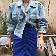 Coats Jackets Women Top 2022 Sexy Puff Long Sleeve Y2k Clothes Cropped Jacket Streetwear Women's Denim Shirt