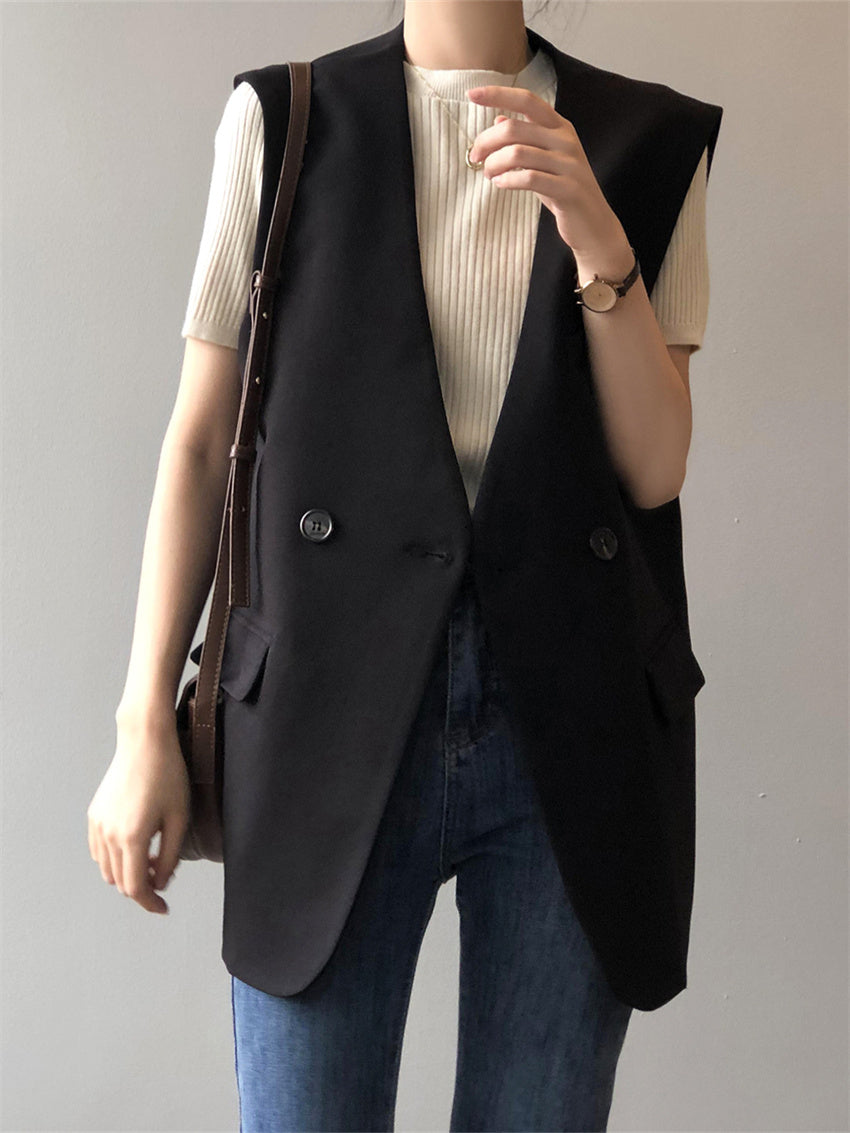 Blazers Vest Women 2022 Autumn Loose Work Wear Streetwear New Casual Office Lady Stylish Slim-Fit OL Sleeveless Coats