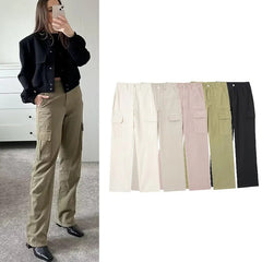 Lizakosht New Pants Fashion High Waist Pocket Decoration Straight Women's Pants Chic and Elegant Joker Youth Spring Pantss