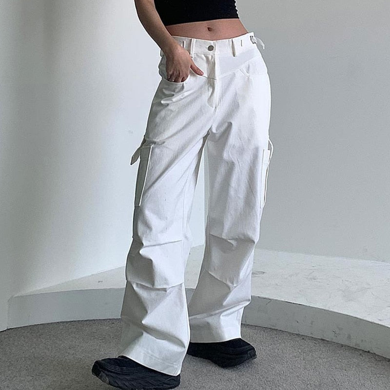 Lizakosht White Vintage Loose Casual Jeans High Waist New Women's Cargo Pants Full Length Slim American Style Fashion Female Jeans