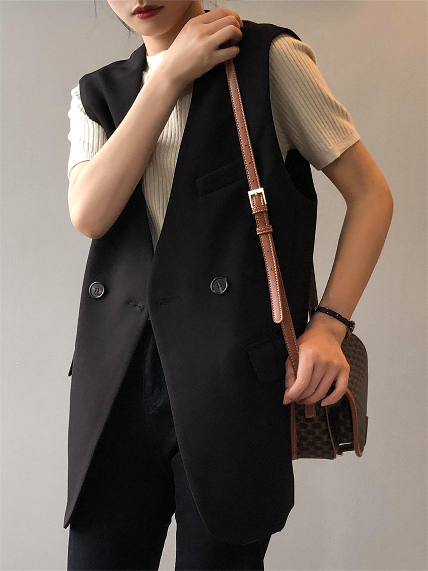 Blazers Vest Women 2022 Autumn Loose Work Wear Streetwear New Casual Office Lady Stylish Slim-Fit OL Sleeveless Coats