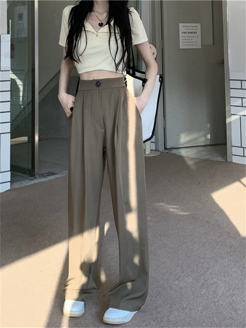 HziriP White Vintage Full Length Pants 2022 Women Solid Chic Summer Casual Office Lady Streetwear Loose High Waist Trousers