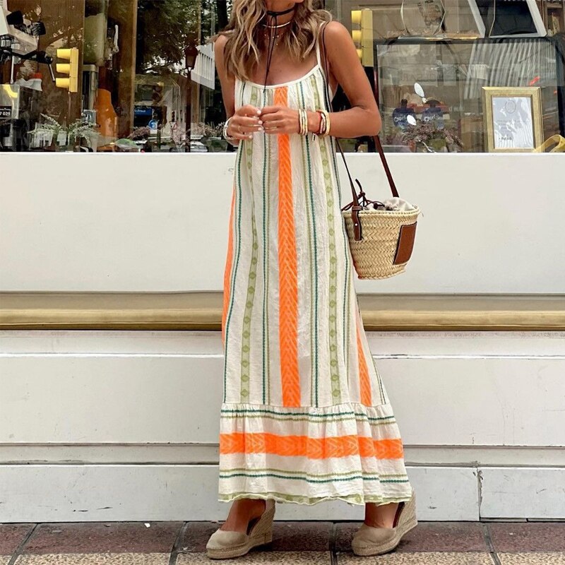 Lizakosht Office Lady Bohemian Beach Dresses Fashion Graphic Print Summer Dress Women Elegant Sleeveless Backless Office Party Dress