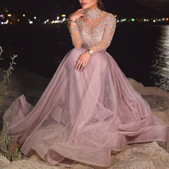 Lizakosht Evening Party Dress Women Sequin Long Sleeve Elegant Summer New Empire Big Swing Mesh Floor-Length Dresses Maxi Vestido De Mujer