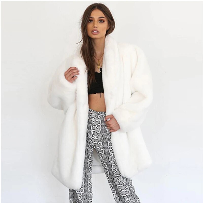 Lizakosht Winter Women White Jacket Warm Leather Coats Women Elegant Y2k Jackets Casual Streetwear Female Thick Faux Fur Coat Furry