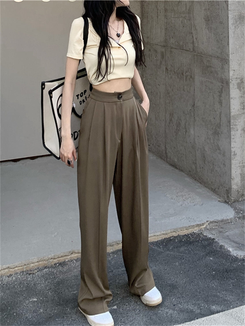 HziriP White Vintage Full Length Pants 2022 Women Solid Chic Summer Casual Office Lady Streetwear Loose High Waist Trousers