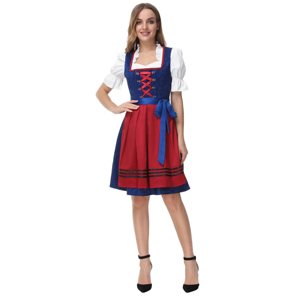 Jasambac Dresses Women Retro 3pcs Set German Bavarian Oktoberfest Costumes Tops+Dress+Apron Gothic Maid Outfit Summer Dress