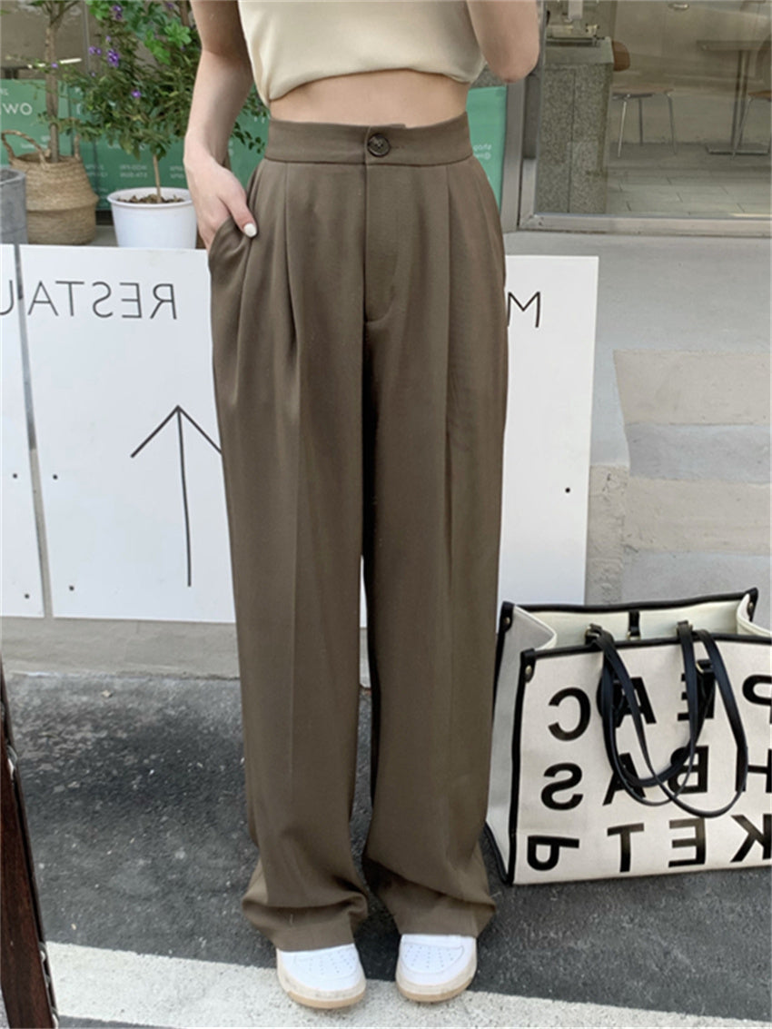 HziriP White Vintage Full Length Pants 2022 Women Solid Chic Summer Casual Office Lady Streetwear Loose High Waist Trousers