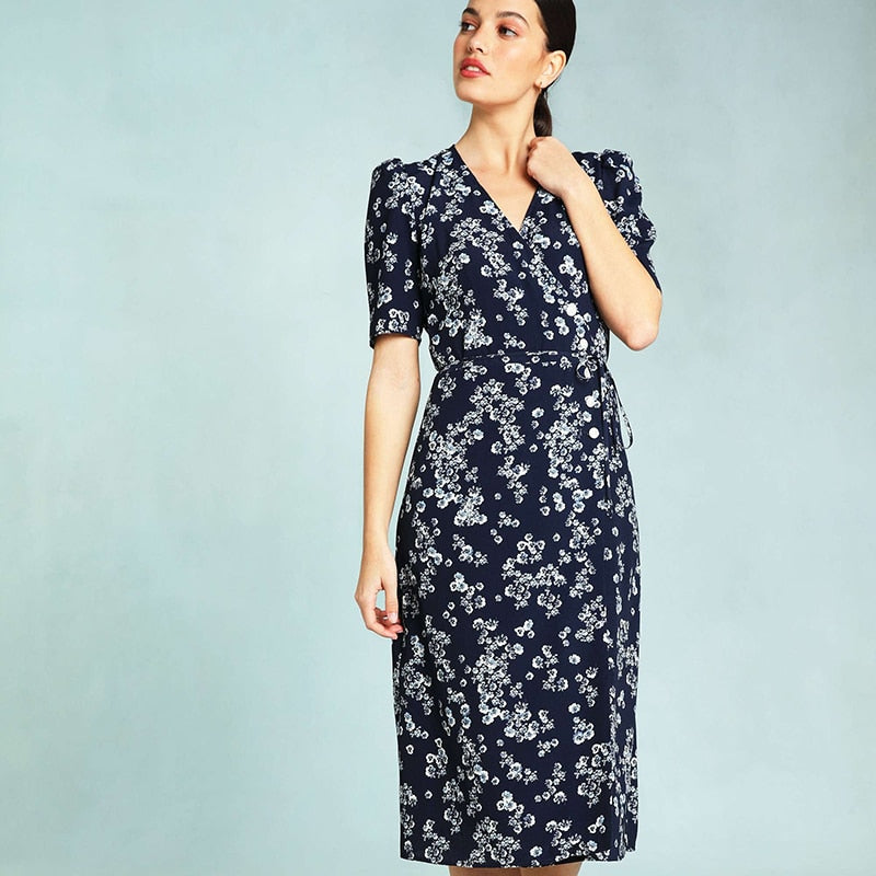 Polka Dot Print Midi Dress Woman Elegant Embroidery Short Sleeve V-neck Vestidos 2022 Summer Femme Vintage Casual Long Robes