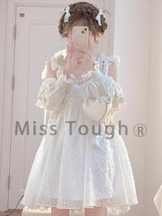 White Kawaii Sweet Dress Women Summer 2022 Korean Chic Elegant Party Mini Dress Fairy Casual Japanese Lolita Princess Cute Dress