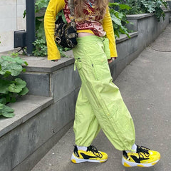 Green Cargo Pants Harajuku Low Waist Baggy Trousers Women Casual Joggers Sweatpants Big Pockets Streetwear Y2K Clothes 2022 New