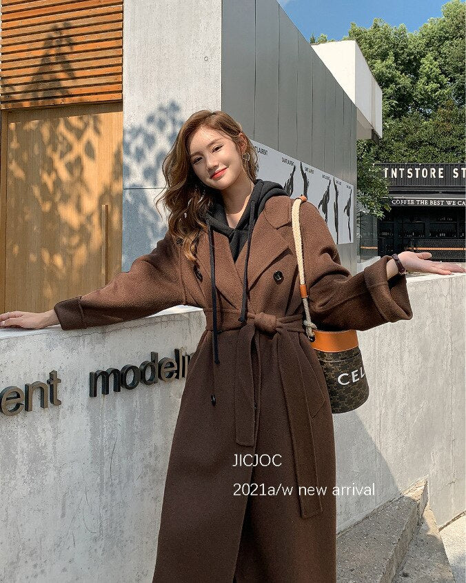 Elegant Long 100%Wool Blend Coat Women Loose Jacket Female Overcoat Women Jacket Winter Coat Jacket Outwear Oversized Harajuku