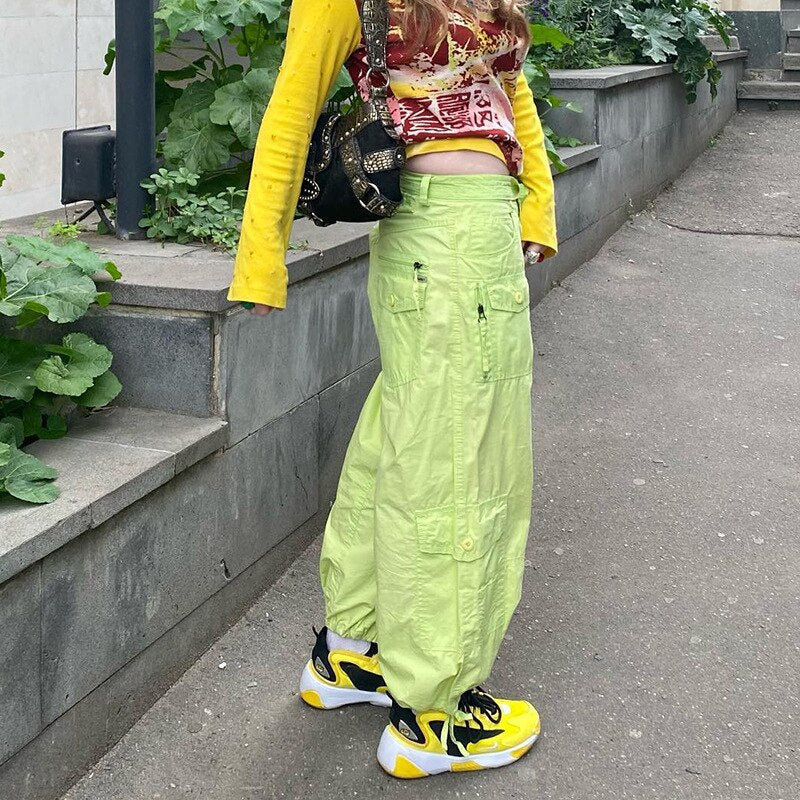 Green Cargo Pants Harajuku Low Waist Baggy Trousers Women Casual Joggers Sweatpants Big Pockets Streetwear Y2K Clothes 2022 New