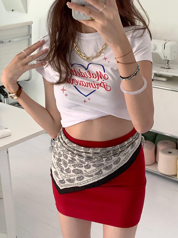 Lizakosht Print Heart T Shirt Y2k Vintage Short Sleeve Grunge Crop Top Aesthetic Slim Skinny Letter Tee Shirt Femme Summer 2022