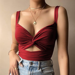 Lizakosht Solid Elegant Woman Top Lace Up Tanks and Camis V-neck Women's Tube Top Basic Y2k Sleeveless Tops Summer Crop Corset Halter