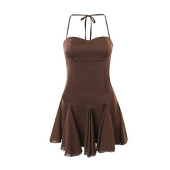 Lizakosht 2023 Spring Summer New Sexy Slim Fashion Women Halter Neck Tie Backless Pleated Short Strap Mini Dress Female