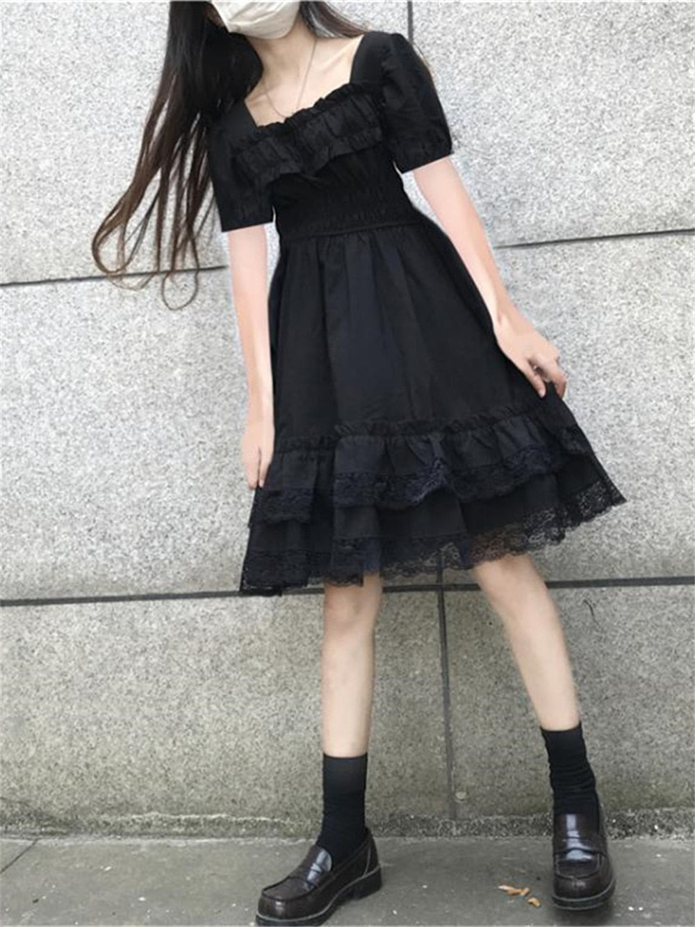 Gothic Lolita Alt Mini Dress Black Kawaii Princess Vestidos E Girl Ropa Fairycore Cute Lace Ruffles Sundress Party Dresses