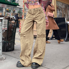 Lizakosht Women Retro Cargo Jeans Parachute Vintage Pants Aesthetic Low Waist Streetwear Korean Style Y2k Clothes Female Fashion Hippie