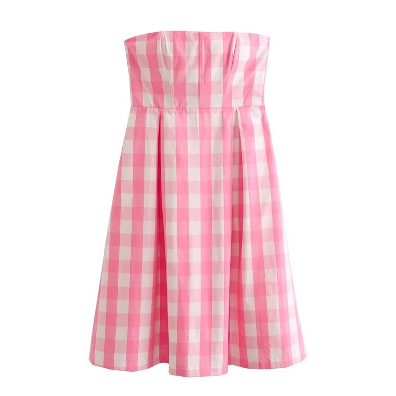 Lizakosht Dress Autumn Women's 2023 New Chic Young Women's Tube Top Dresses Fashion Plaid Street Elegant Party Student Dress