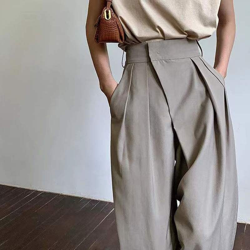 Khaki Wide Leg Women's Pantsuit Baggy Classic Pants Vintage Palazzo Office Elegant Casual Trouser Female Work High Waist Pants