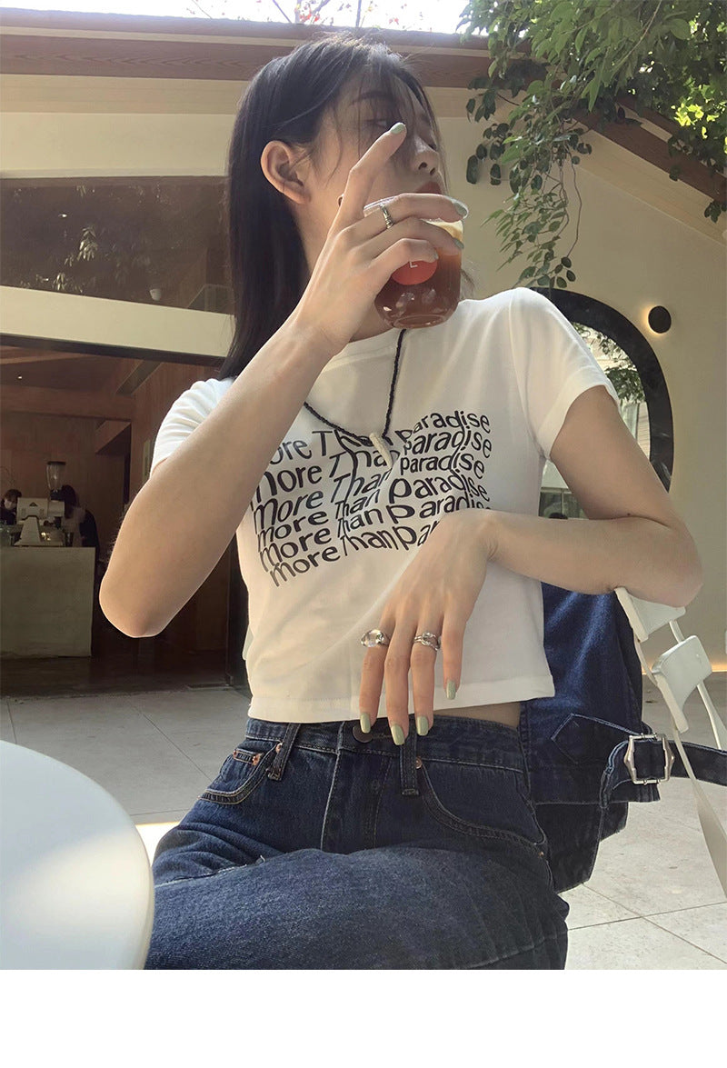 Lizakosht Twisted Letter Print Graphic Tees Women Y2k Crop Top Short Sleeve Korean 2022 Summer Grunge Aesthetic Tee Shirt Femme