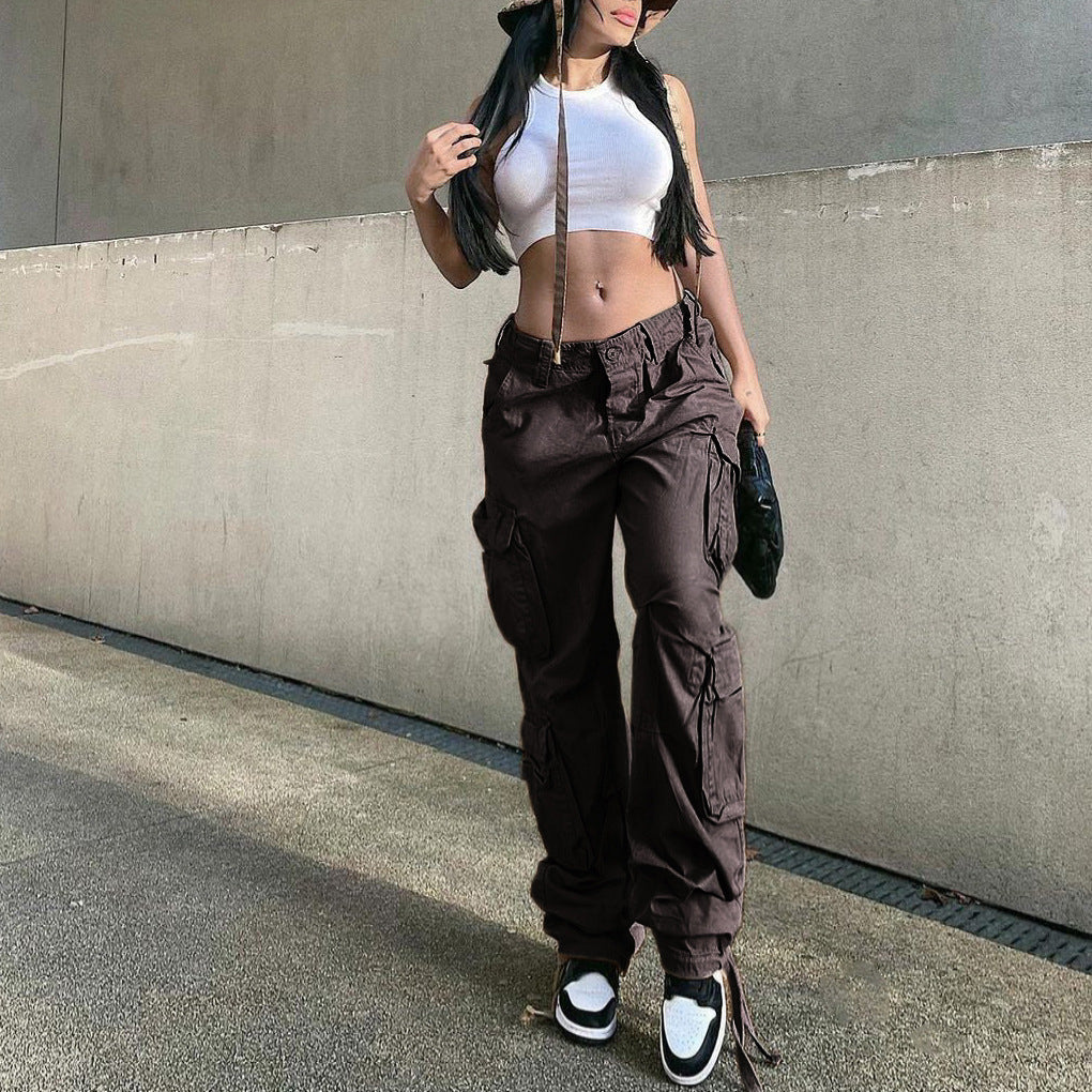 Spring And Summer European American New Women's Tooling Straight Trousers High Waist Loose Wide Leg Retro Old Cow Women's Jeans