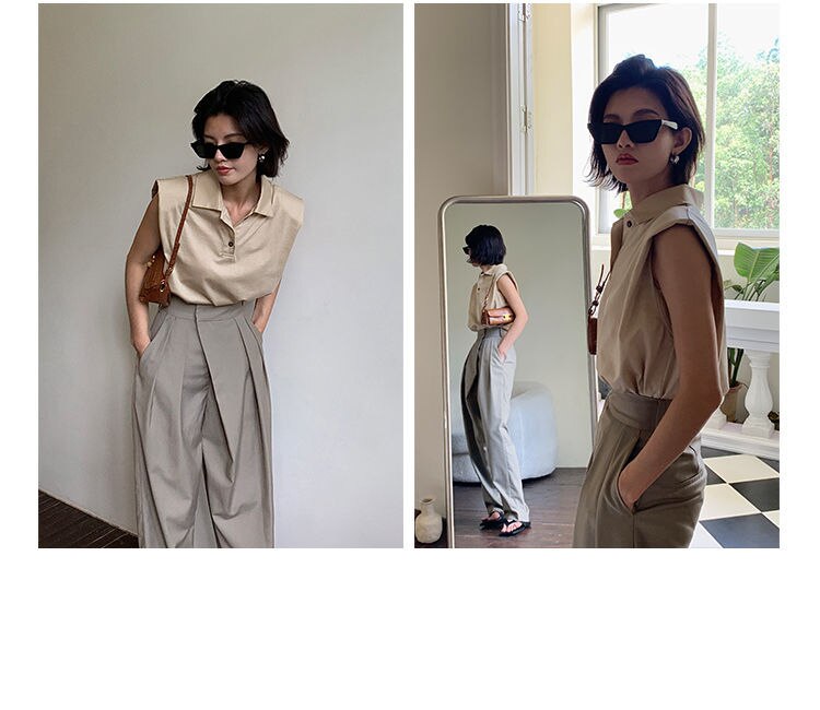 Khaki Wide Leg Women's Pantsuit Baggy Classic Pants Vintage Palazzo Office Elegant Casual Trouser Female Work High Waist Pants