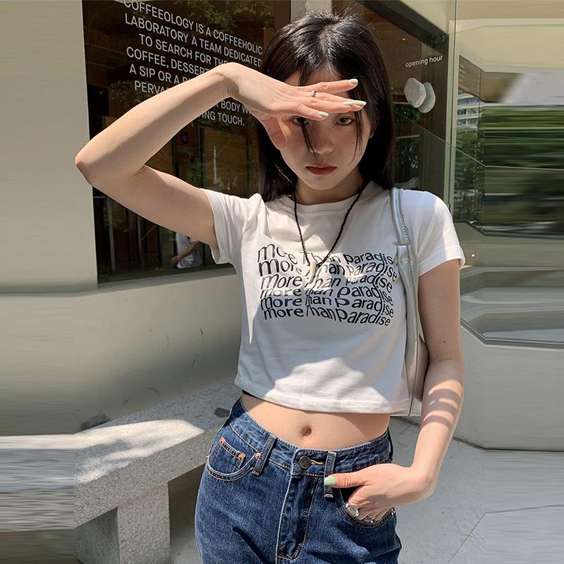 Lizakosht Twisted Letter Print Graphic Tees Women Y2k Crop Top Short Sleeve Korean 2022 Summer Grunge Aesthetic Tee Shirt Femme