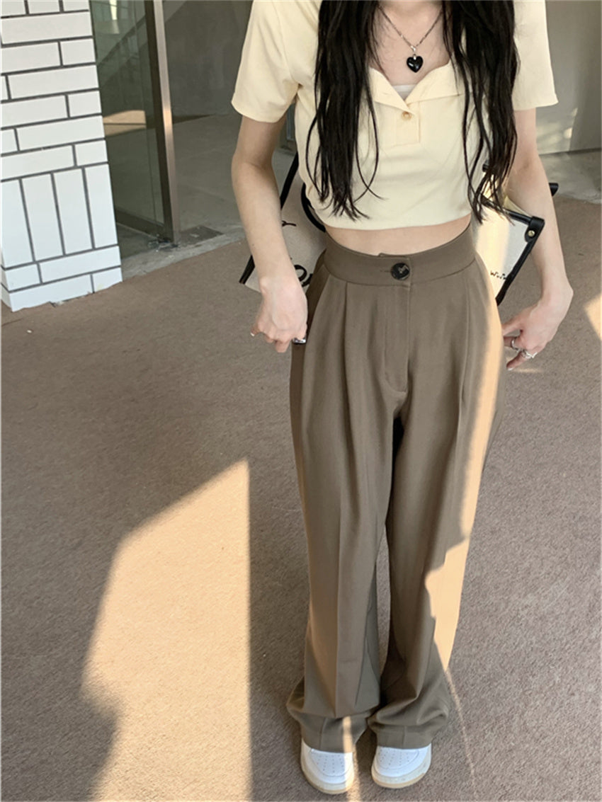 HziriP White Vintage Full Length Pants 2022 Women Solid Chic Summer Casual Office Lady Streetwear Loose High Waist Trousers