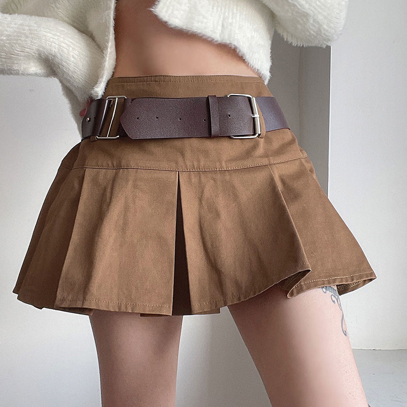 HOUZHOU Vintage Pleated Skirts with Sashes High Waist Preppy Style Mini Skirts Cyber Y2k Streetwear Summer Clothes for Women