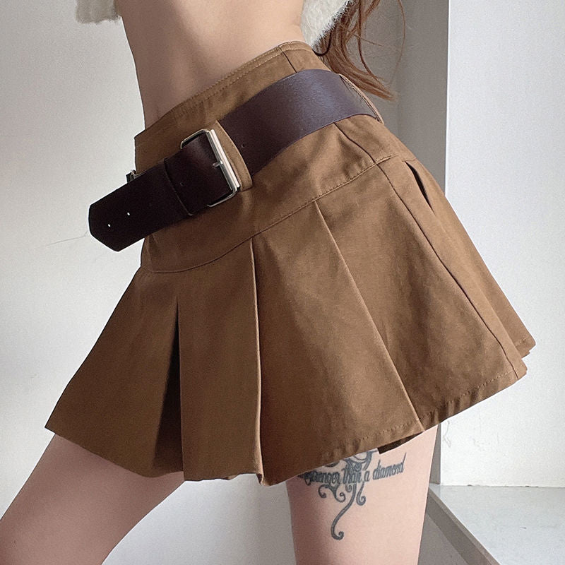 HOUZHOU Vintage Pleated Skirts with Sashes High Waist Preppy Style Mini Skirts Cyber Y2k Streetwear Summer Clothes for Women