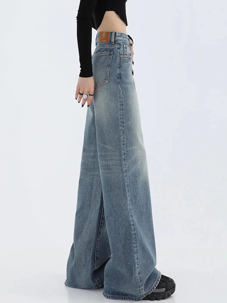 Lizakosht Korean Fashion Vintage Blue Jeans Women Y2k Streetwear Straight  High Waist Jean Pants Ladies Baggy Wide Leg Denim Trousers New