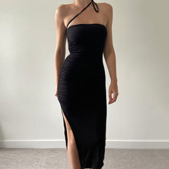 Lizakosht Europe and America dress New Spring Fashion Slim Sexy Open Back Split Wrinkle Dress