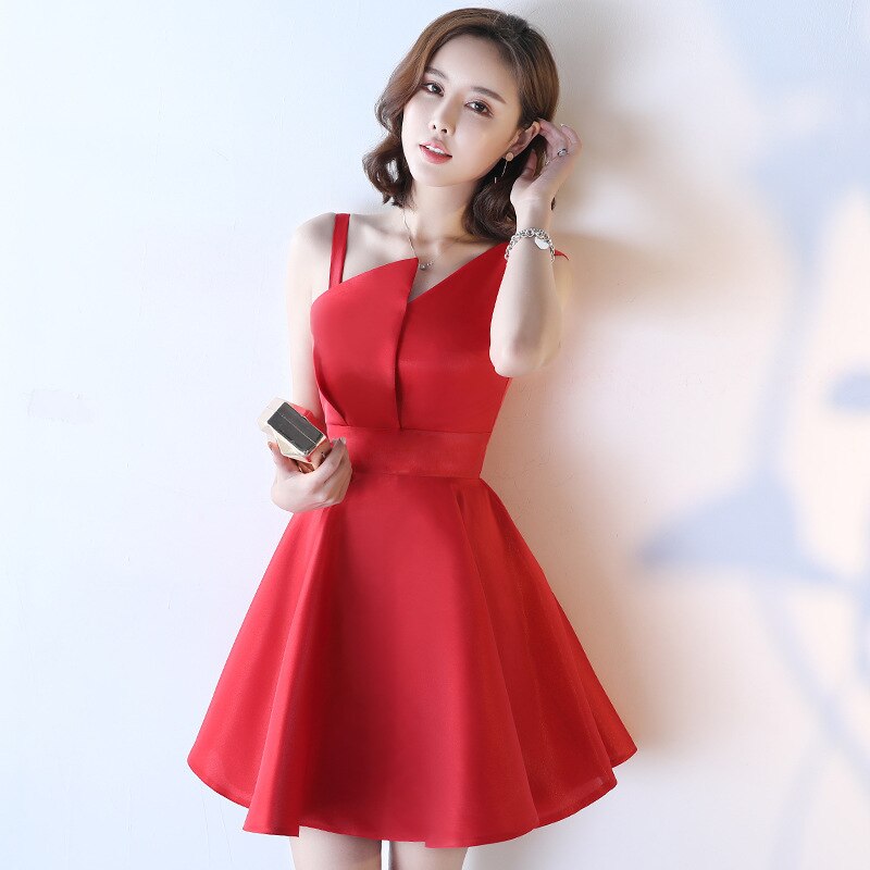 Sexy V Neck Bridesmaid Dress Luxury Satin Dresses For Weddings Woman Guest Solid Color Short Birthday Party Dress 6 Colors