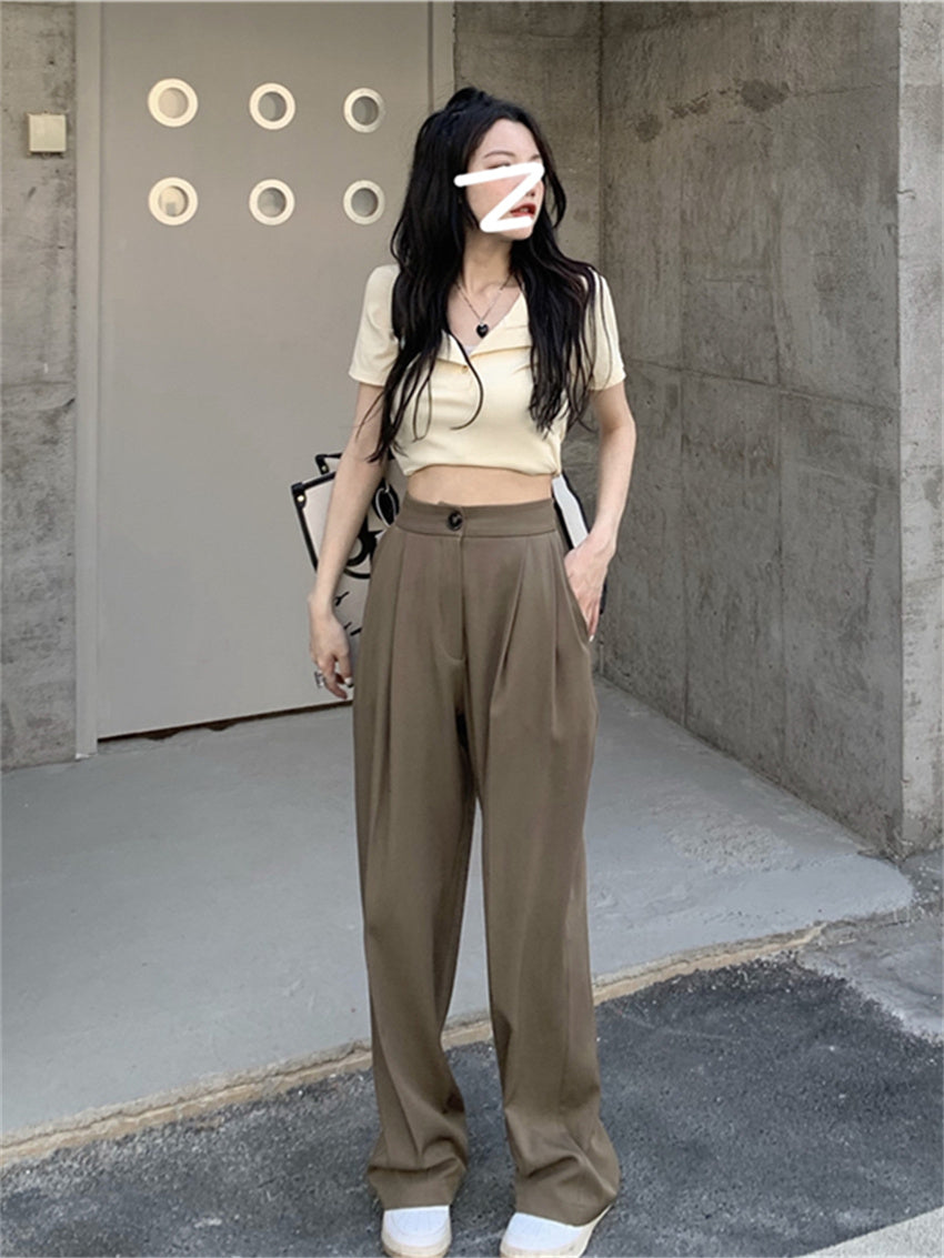 HziriP White Vintage Full Length Pants 2022 Women Solid Chic Summer Casual Office Lady Streetwear Loose High Waist Trousers