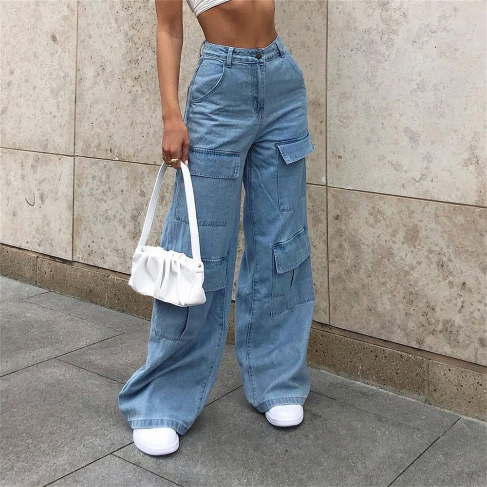 Lizakosht Vintage Womens Jeans High Waist Straight Baggy Pants Streetwear American Style Fashion Wide Leg Denim Trouse Pantalones De Mujer