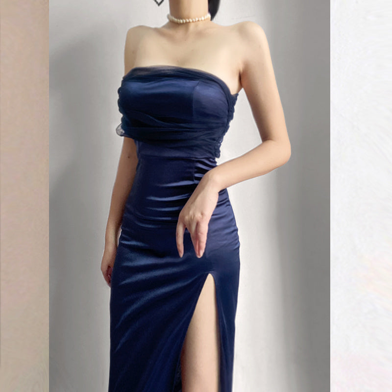 Lizakosht Fashion Tulle Wrap Chest Maxi Long Dress Royal Sister Sexy D