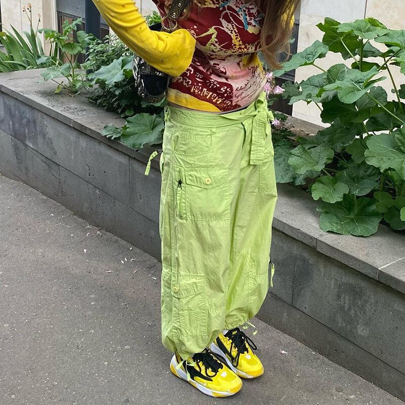 Green Cargo Pants Harajuku Low Waist Baggy Trousers Women Casual Joggers Sweatpants Big Pockets Streetwear Y2K Clothes 2022 New