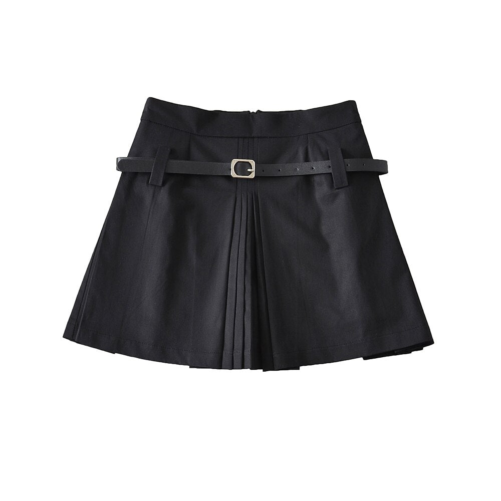 Lizakosht Vintage Summer Front Side Ruched Dropped Pleated Mini Skirt Preppy Style High Waist A-Lined Short Skirts Back Zipper