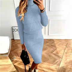 Lizakosht New Winter Autumn Sweater Set for Women O Neck 2 Piece Sets Office Lady Knit Pullover Beading Elastic Waist Skirt Outfits Spring