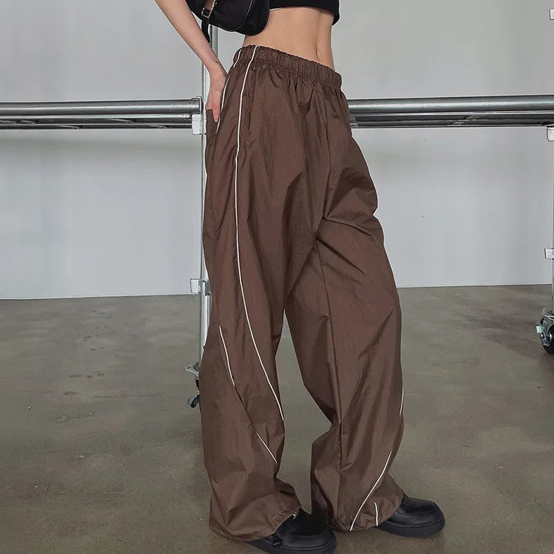 Lizakosht Vintage Drawstring Y2k Parachute Pants Cyber Gothic Reflective Side Casual Trousers Grunge Baggy Wide Leg Bottom Streetwear