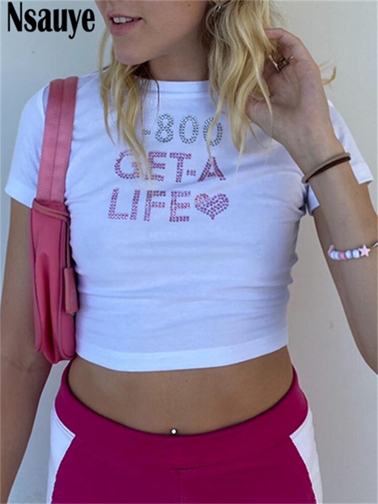 Lizakosht Letter Print Fashion 2022 Summer Women Short Sleeve T Shirt Harajuku Kawaii Crop Tops Cute Basic Tee Female Streetwear