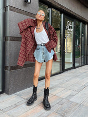 Lizakosht Street Style Red Plaid Shirts Women Irregular Long Sleeves Oversized Blouses Spring 2023 Loose Gingham Tops Trendy