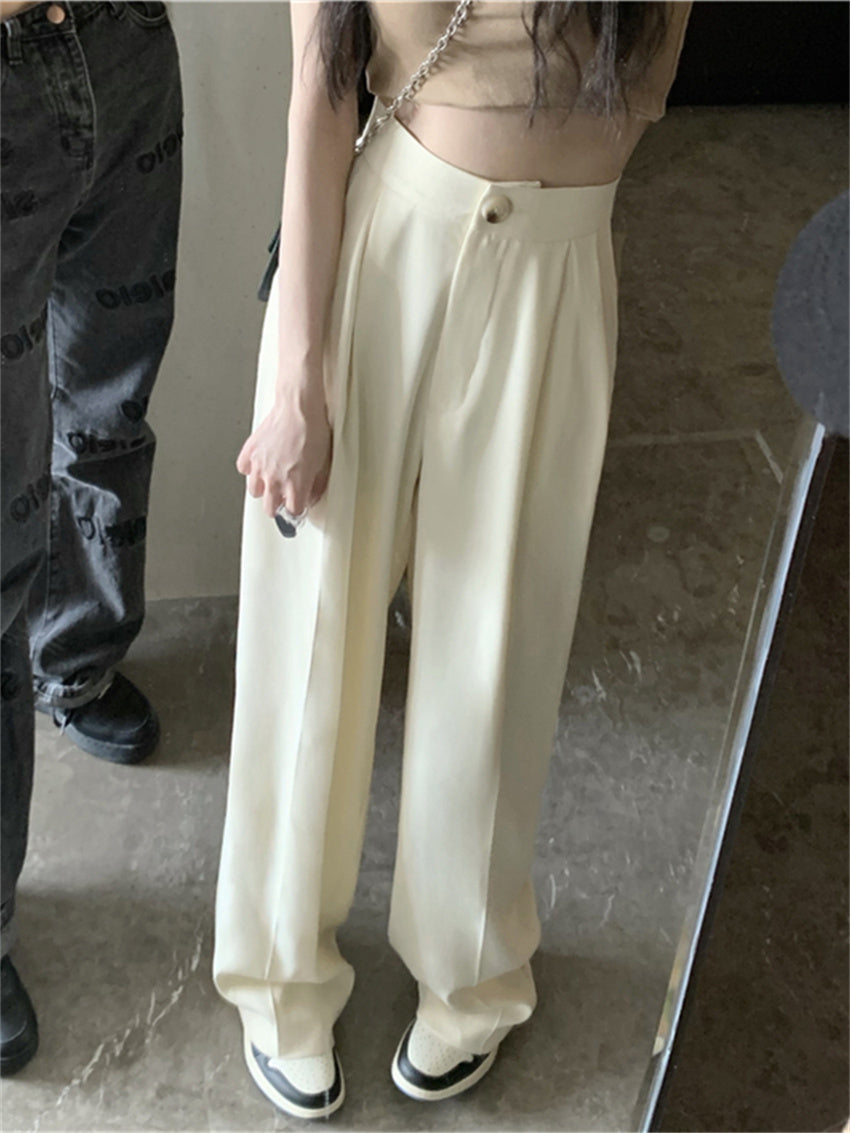 HziriP White Vintage Full Length Pants 2022 Women Solid Chic Summer Casual Office Lady Streetwear Loose High Waist Trousers