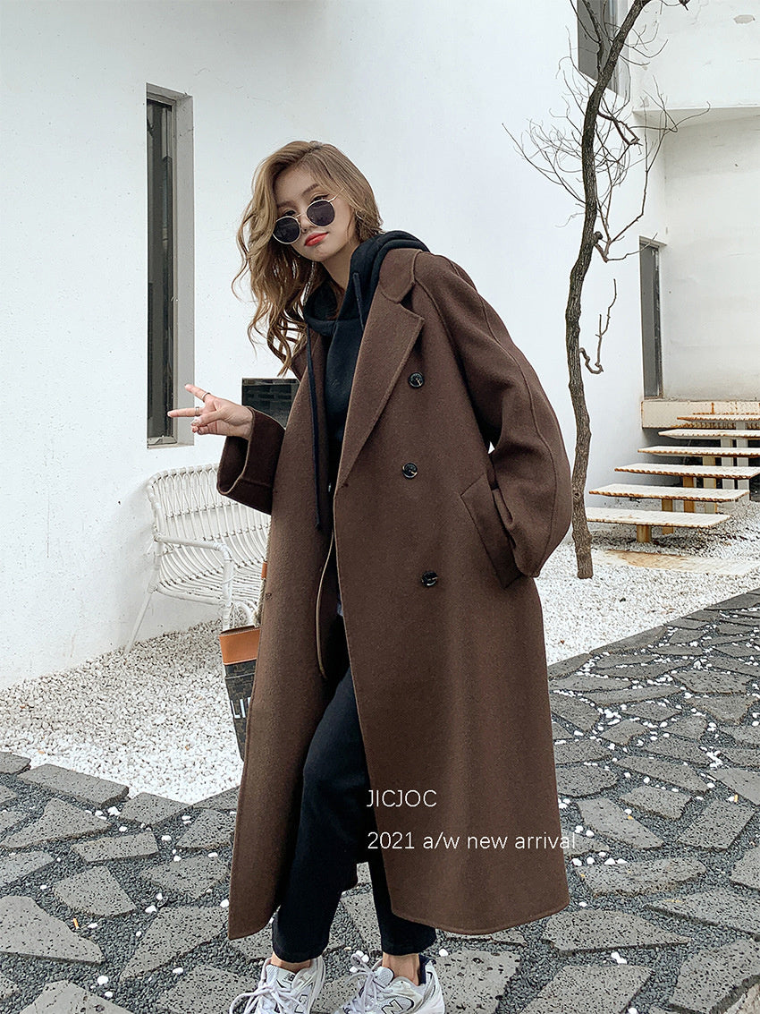 Elegant Long 100%Wool Blend Coat Women Loose Jacket Female Overcoat Women Jacket Winter Coat Jacket Outwear Oversized Harajuku