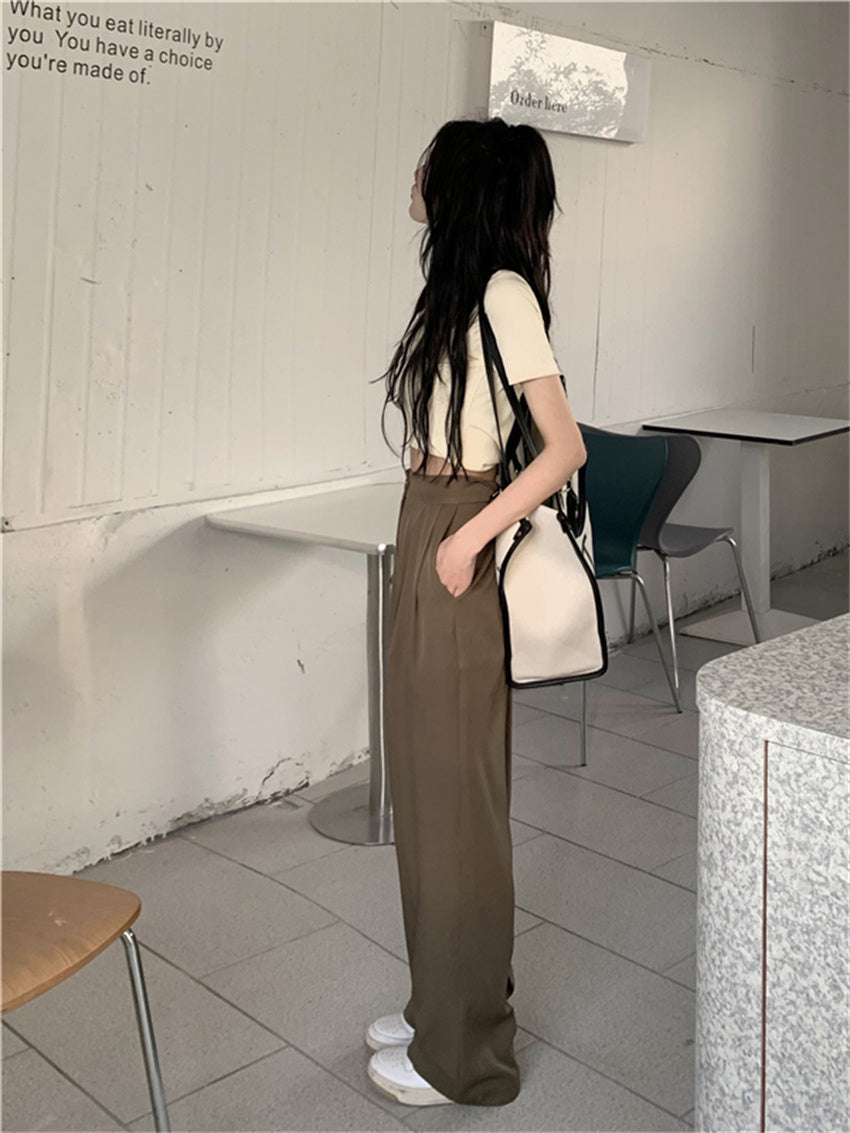 HziriP White Vintage Full Length Pants 2022 Women Solid Chic Summer Casual Office Lady Streetwear Loose High Waist Trousers