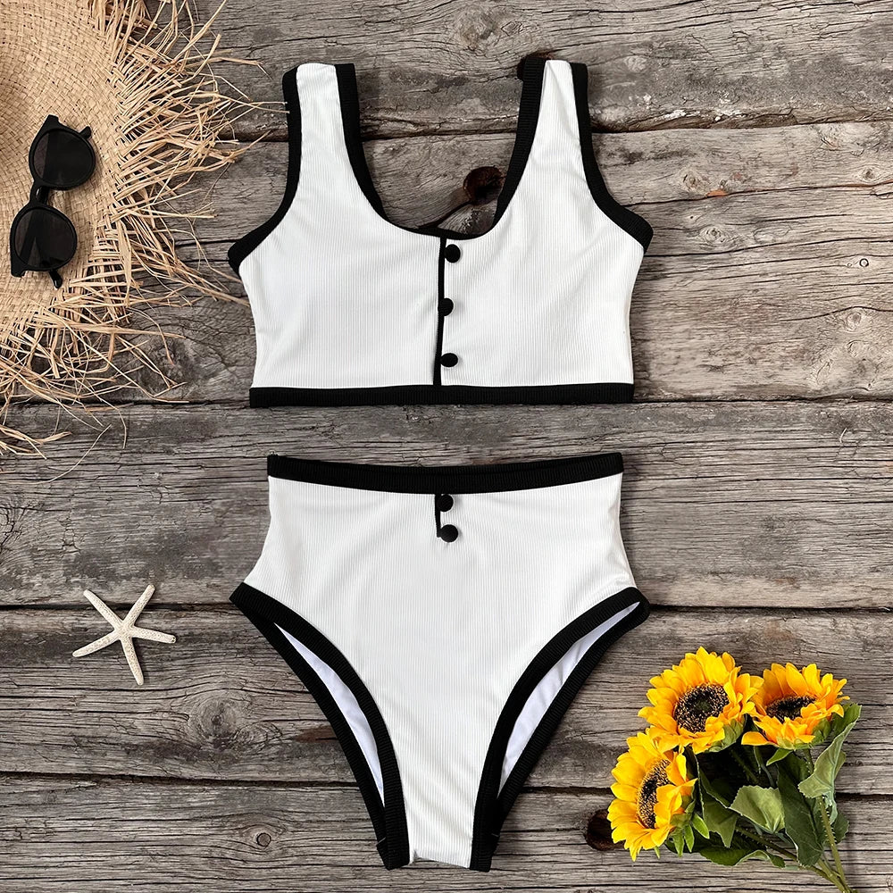 Lizakosht Sexy Black White Bikinis Women Swimsuit New High Waist Swimwear Female Bathing Suit Beachwear Biquini Maillot de bain