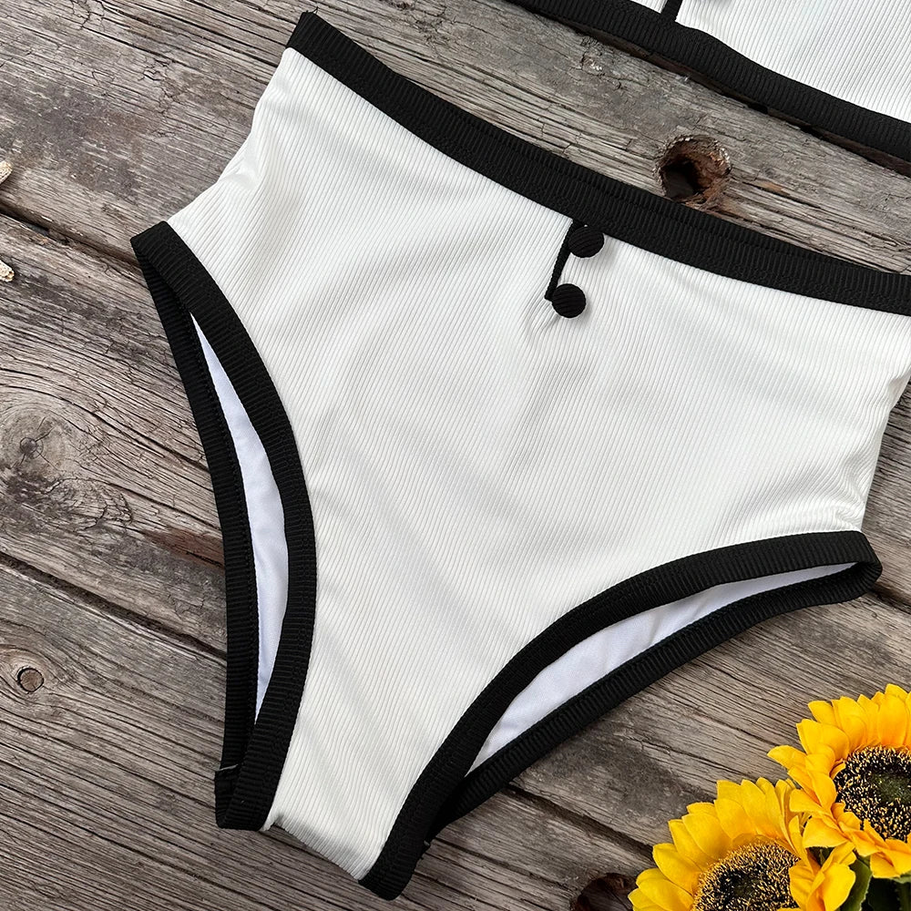 Lizakosht Sexy Black White Bikinis Women Swimsuit New High Waist Swimwear Female Bathing Suit Beachwear Biquini Maillot de bain